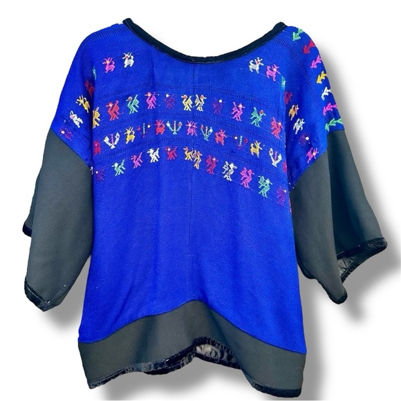 VTG Handmade Huipil Mexican Guatamalan Short Sleeve Thick Lined Cardigan Sz M-L - Picture 9 of 9